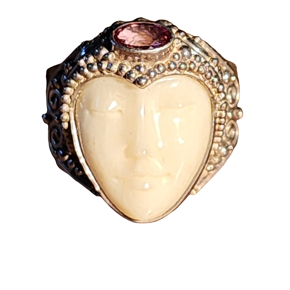 Sterling Silver Sajen carved Bone Goddess Face Ring size 9.5 Fine Jewelry stone