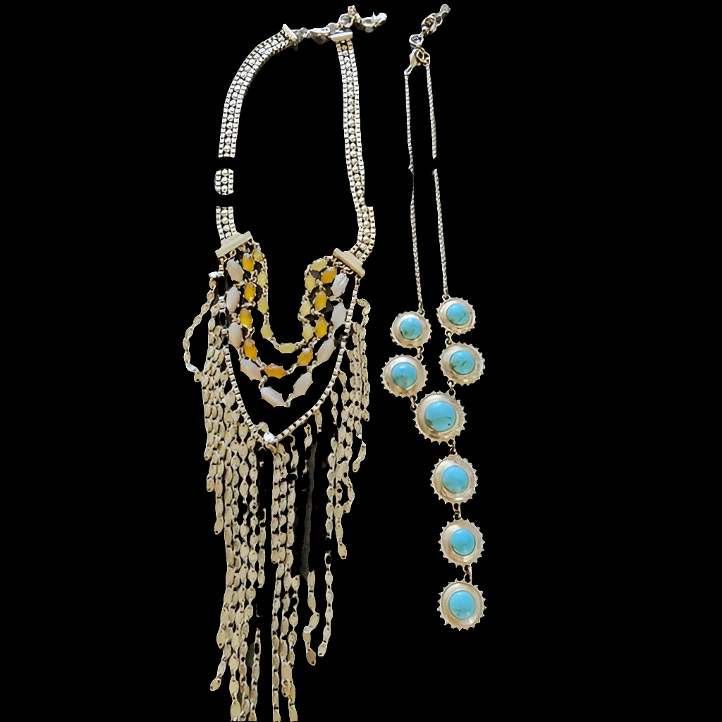 Bundle lot 2 Lucky Brand necklaces bib & faux turquoise drop necklace jewelry