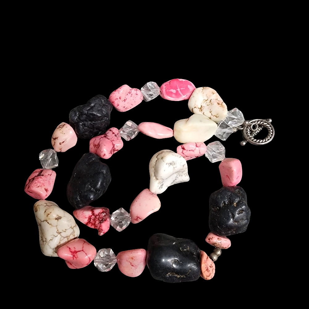 Big chunky semi Precious gemstones pink black white stones