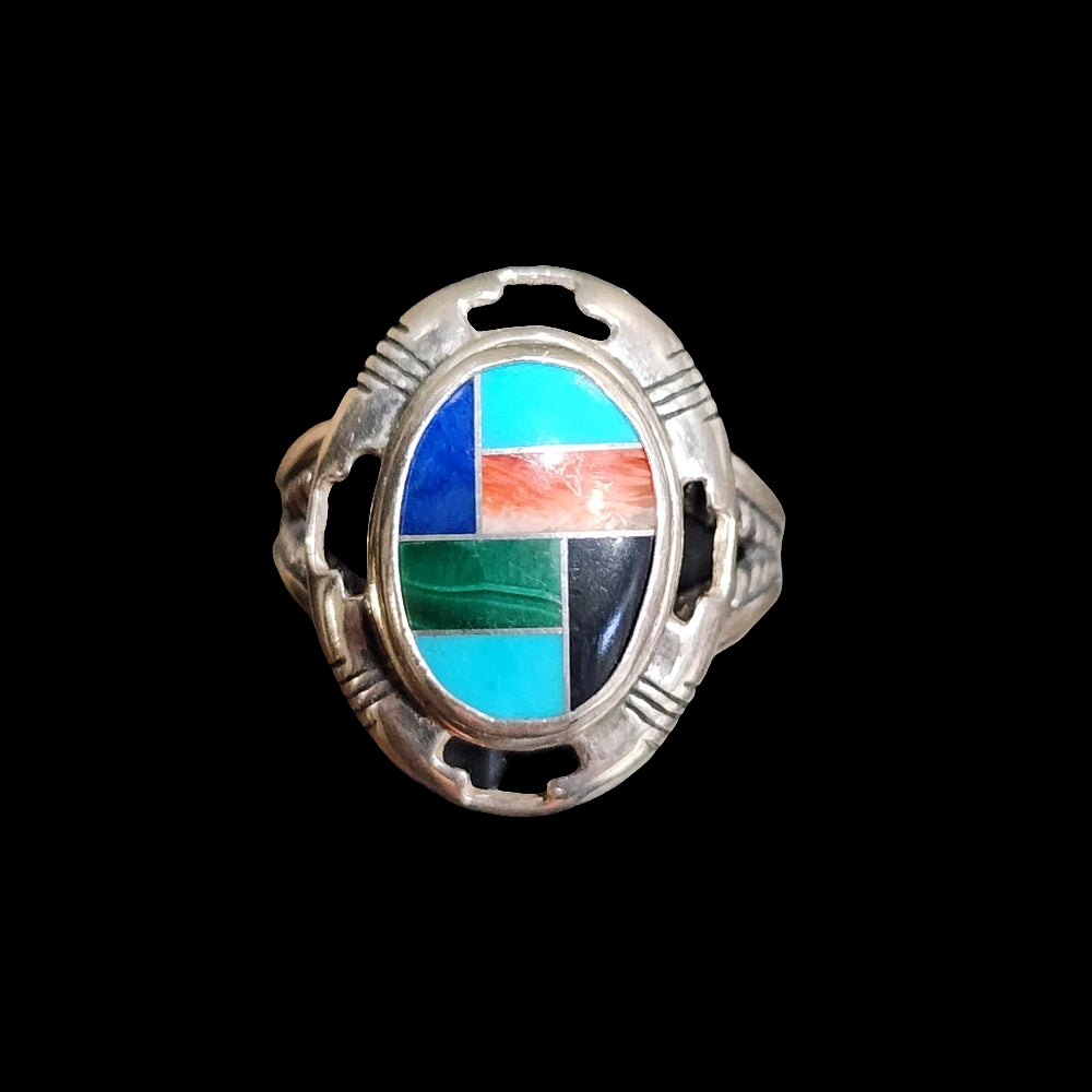 Carolyn Pollack Relios jewelry multi inlay sterling silver ring size 8 designer