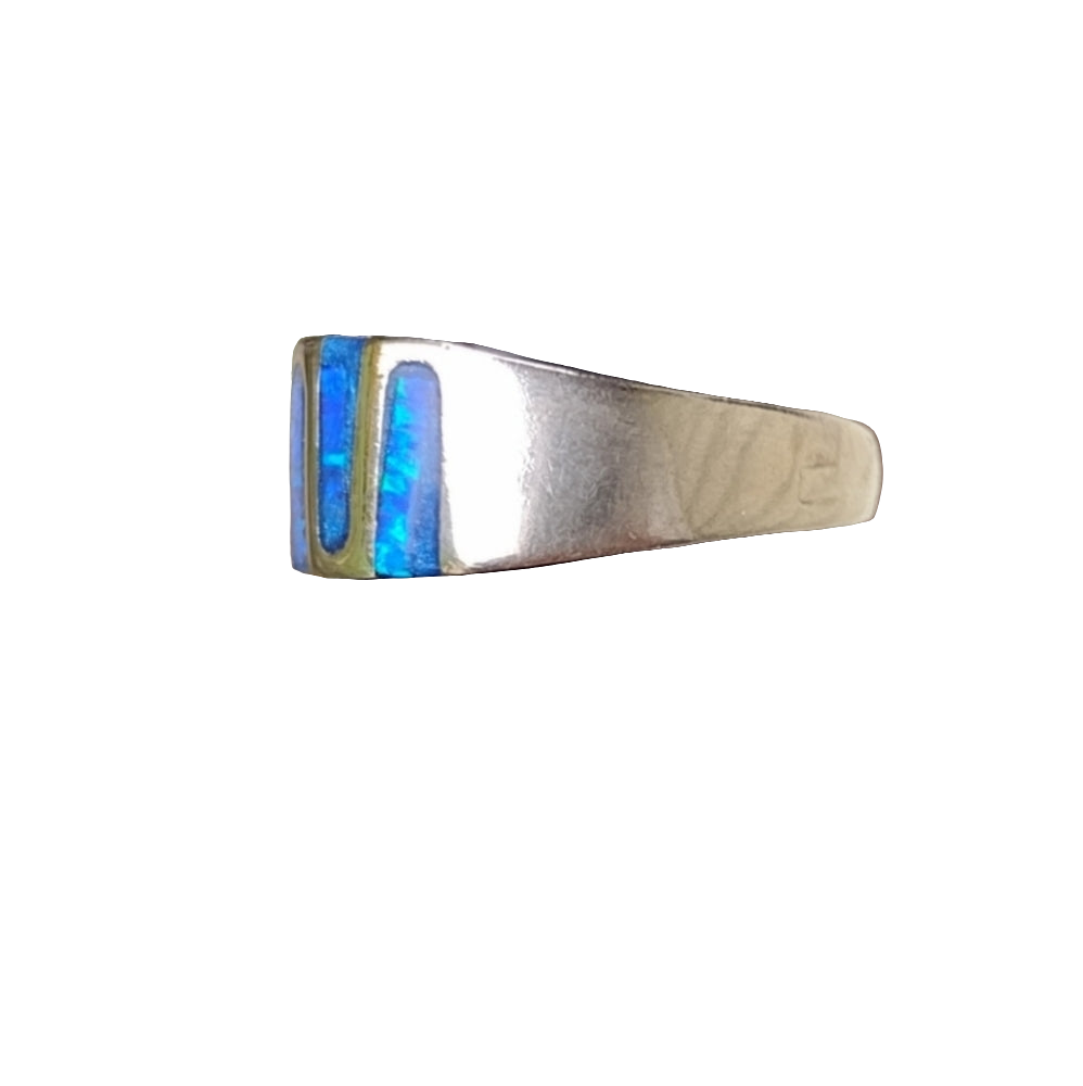 Sterling silver blue opal inlaid ring size 10.25 unisex