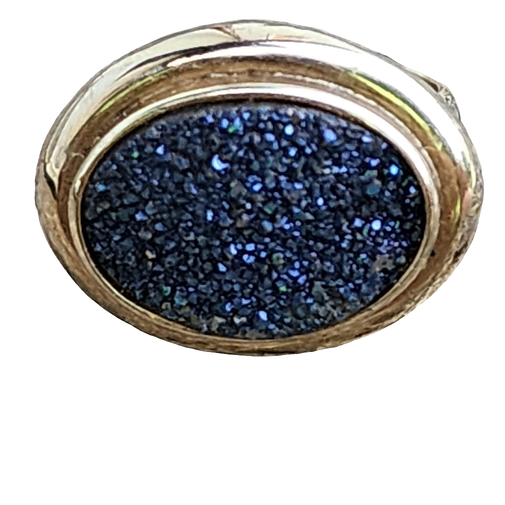 Sterling silver blue druzy quartz ring size 7.25 with gold vermeil