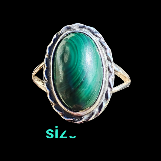 Sterling silver Native American malachite ring size 6.5