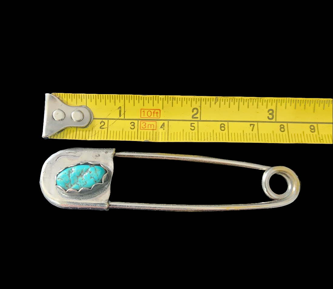 Turquoise Native American jumbo Shawl key Safety pin Vintage Jewelry