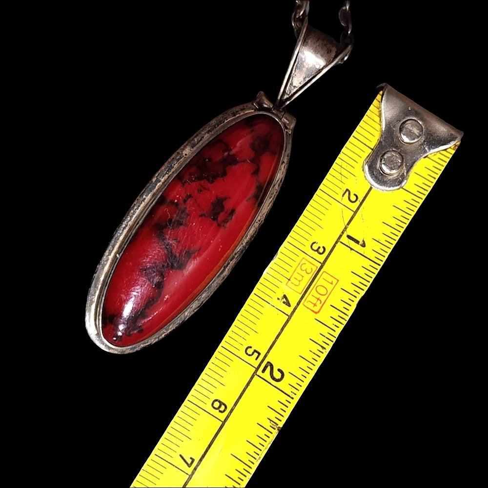 Vintage Sterling silver necklace with Mexican silver long red pendant jasper?