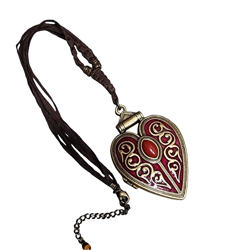 Huge red brass heart locket pendant necklace costume fashion jewelry