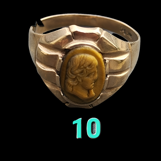 Antique 10K karat yellow gold carved Cameo ring size 10.75 unisex fine Jewelry