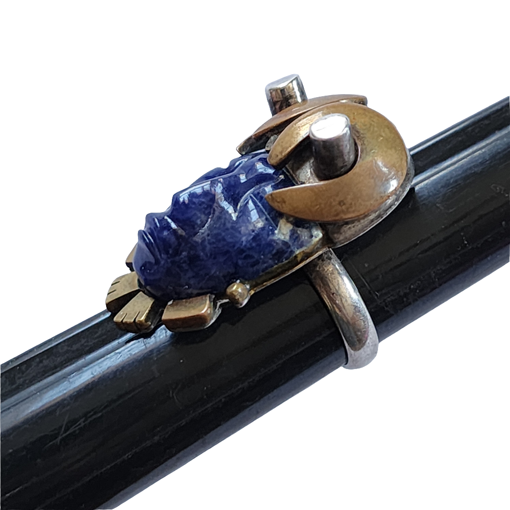 950 Silver carved face lapis ring size 7.5
