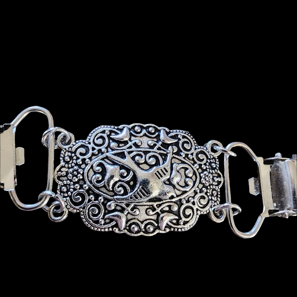 Shawl Cardigan Sweater clip Silver tone with bird fashion costume jewelry