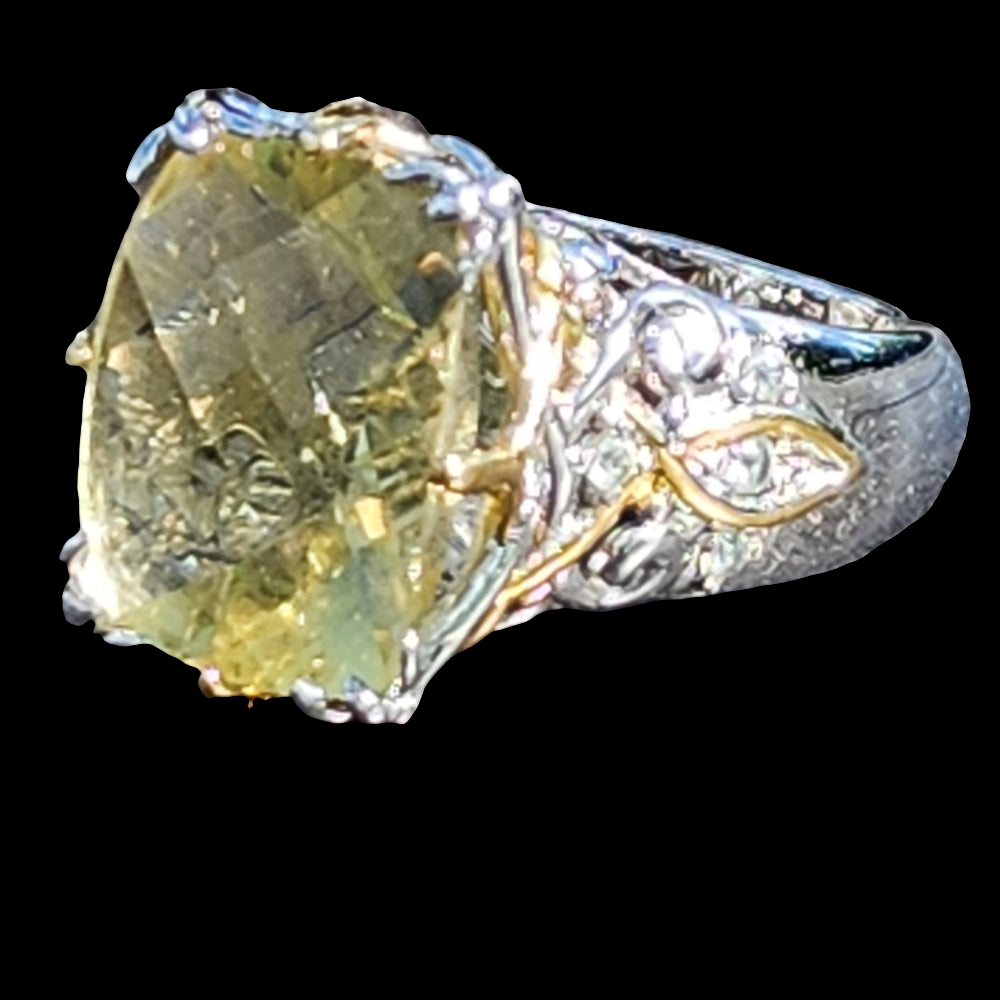 Michael Valitutti Sterling silver ring size 7.75 yellow & clear gemstones chunky