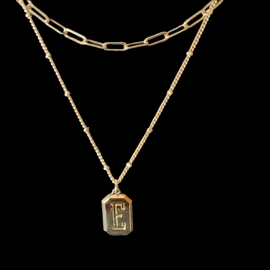 Fashion monogrammed Letter E  initial gold tone layer necklace made with love