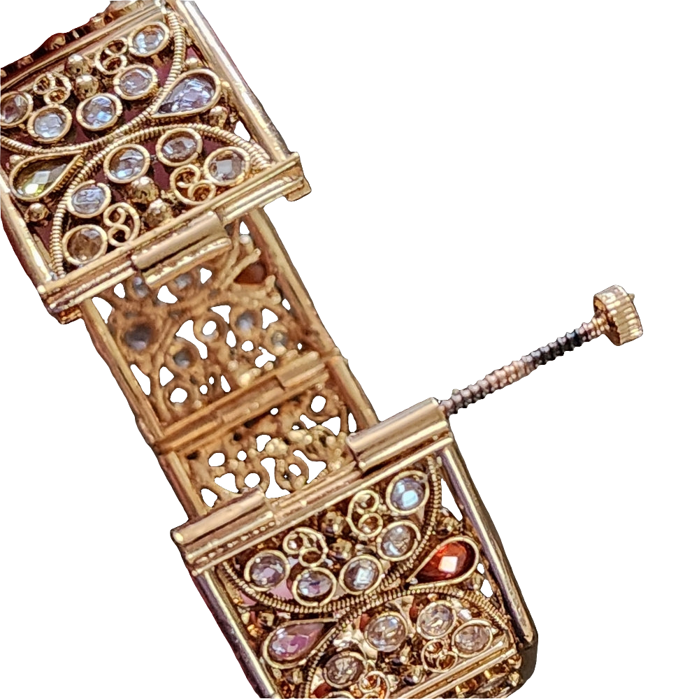 Fashion costume jewelry gold tone rhinestone bangle bracelet w screw clasp