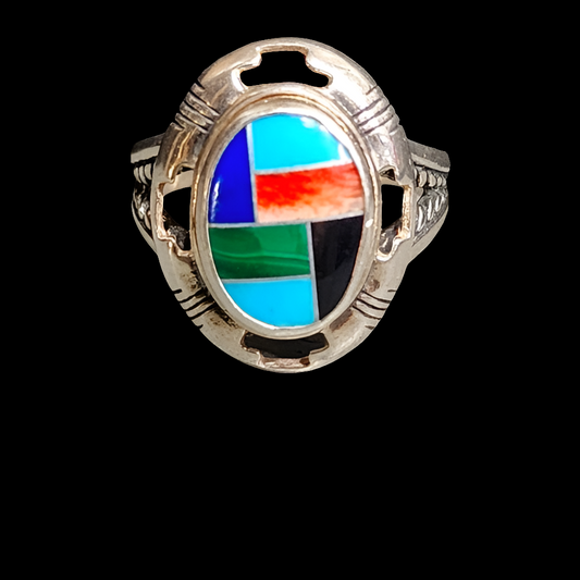 Carolyn Pollack Relios jewelry multi inlay sterling silver ring size 8 designer