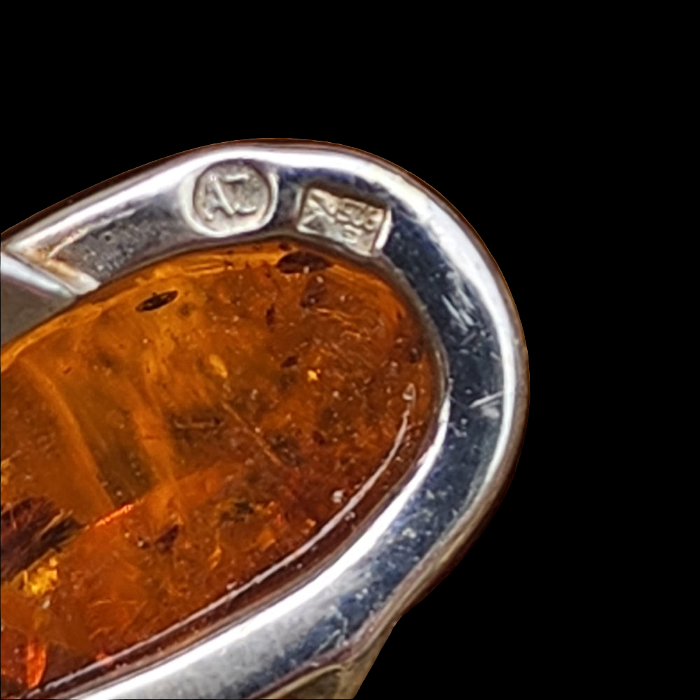 Vintage modernist abstract Amber sterling silver ring artist signed size…