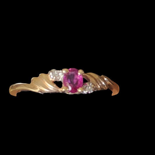 10K yellow gold pink sapphire and diamond ring size 6.5 fine jewelry