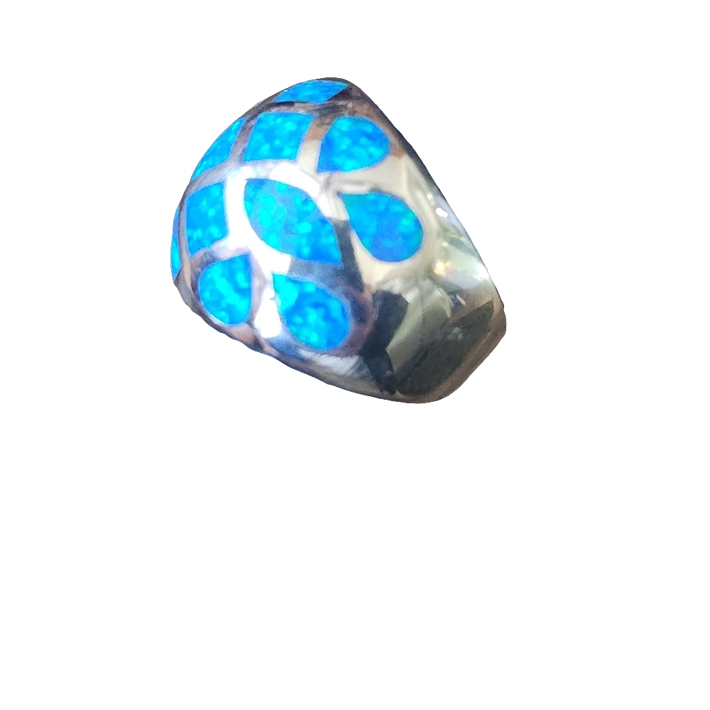 Dome top blue fire opal Sterling Silver ring g size 7.5 fine Jewelry