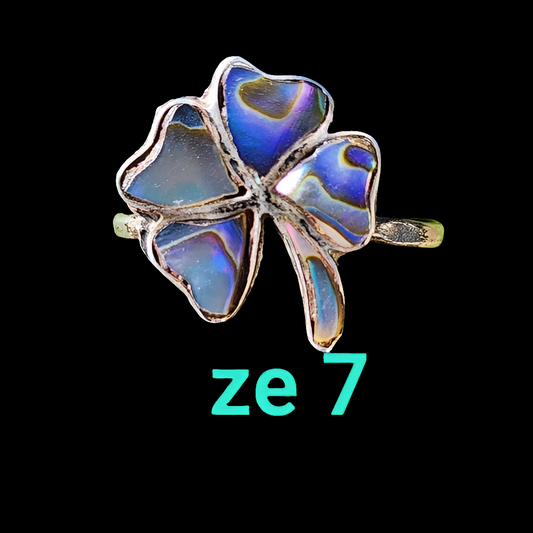 Sterling silver Mexican Shamrock abalone ring size 7 4 leaf clover st Patty's