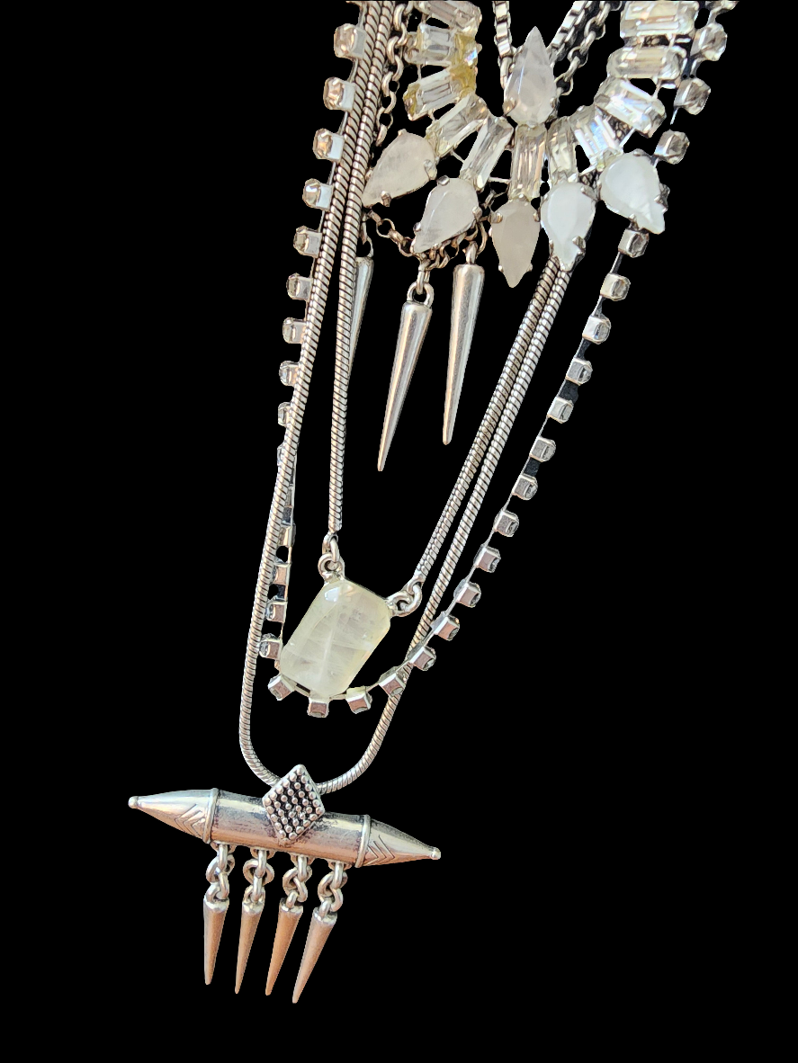 Lucky Brand layered Necklace Silver Tone multi strand