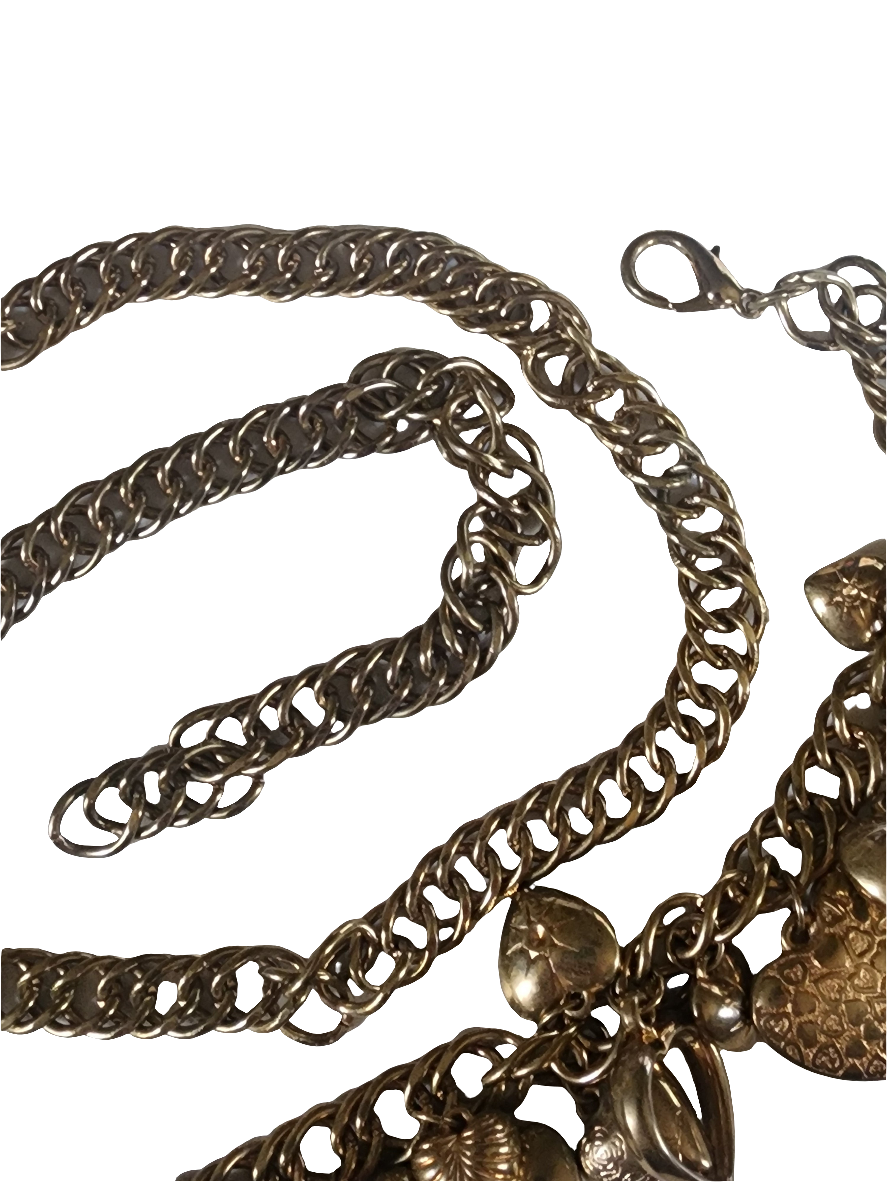 Dangle puffy  heart gold tone belt