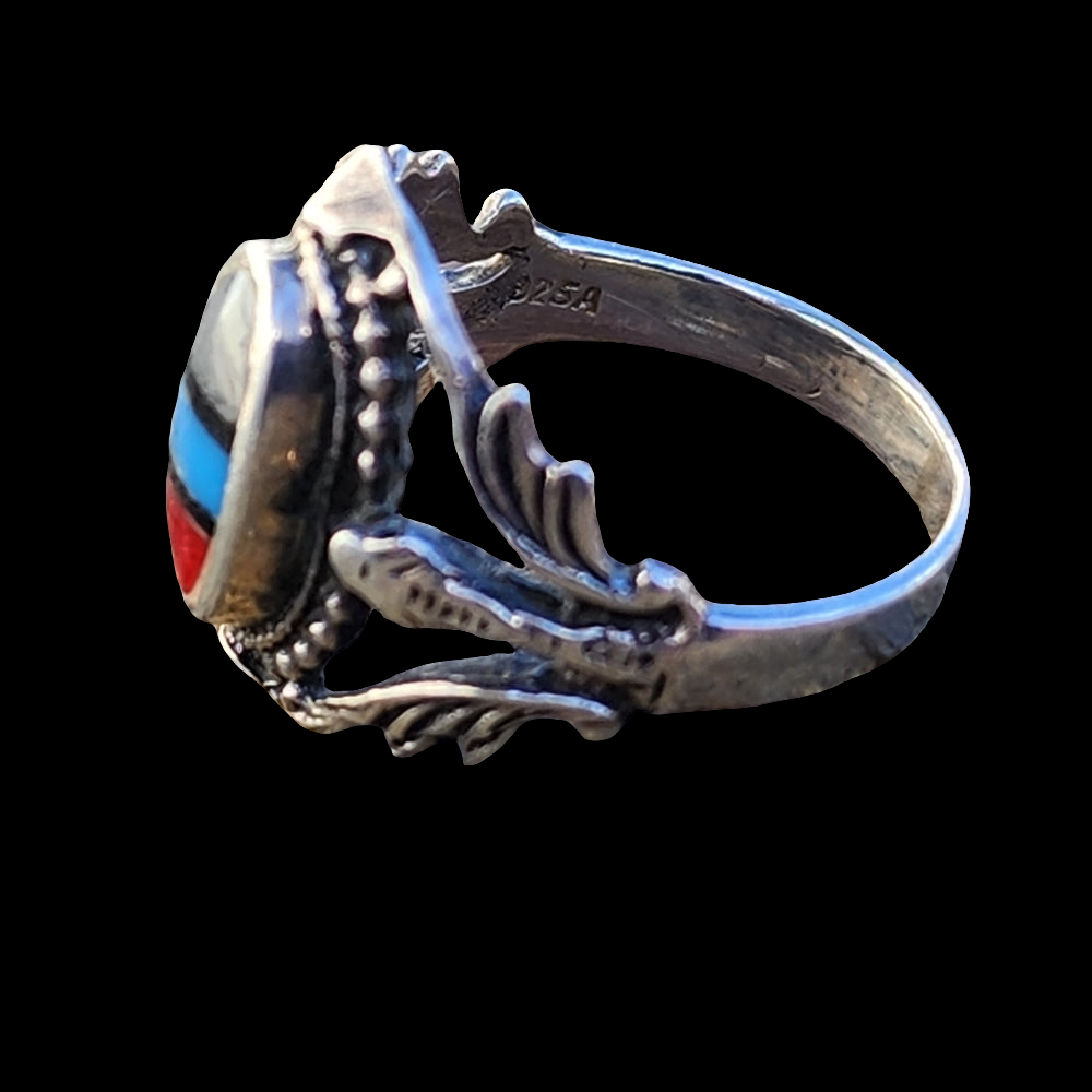 Size 7.5 vintage Native American sterling silver inlay ring fine jewelry