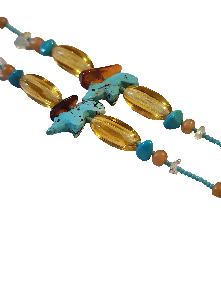 Handmade native american seed bead turquoise fetish Necklace
