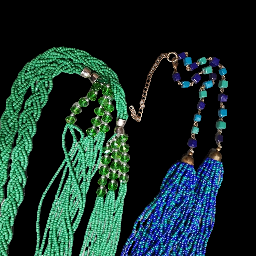 Fashion costume jewelry necklace lot Glass seed beads multi layered green blue