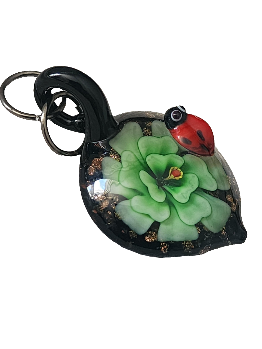 Art glass lady bug flower pendant unique jewelry