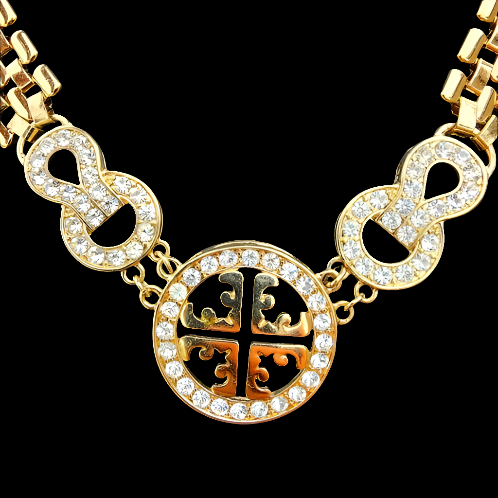Gold link Rhinestone Cross symbol Necklace Statement fashion jewelry