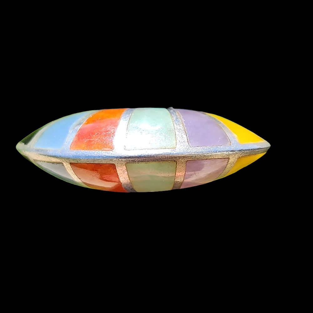 sterling silver multi Gem and laid ring modernist chunky size 9 Mid Century