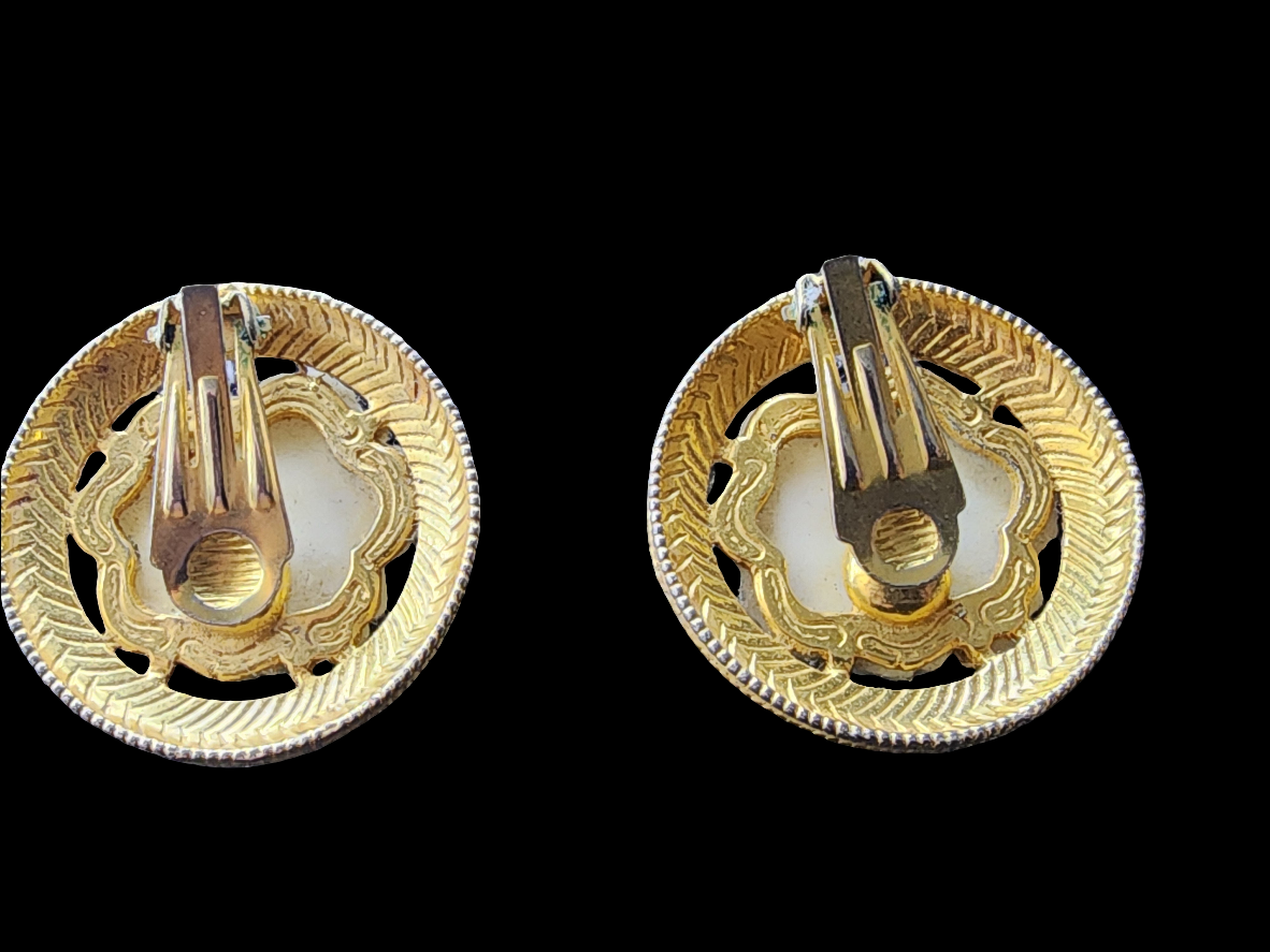 Gold Tone carved flower clip on earrings Fashion jewelry