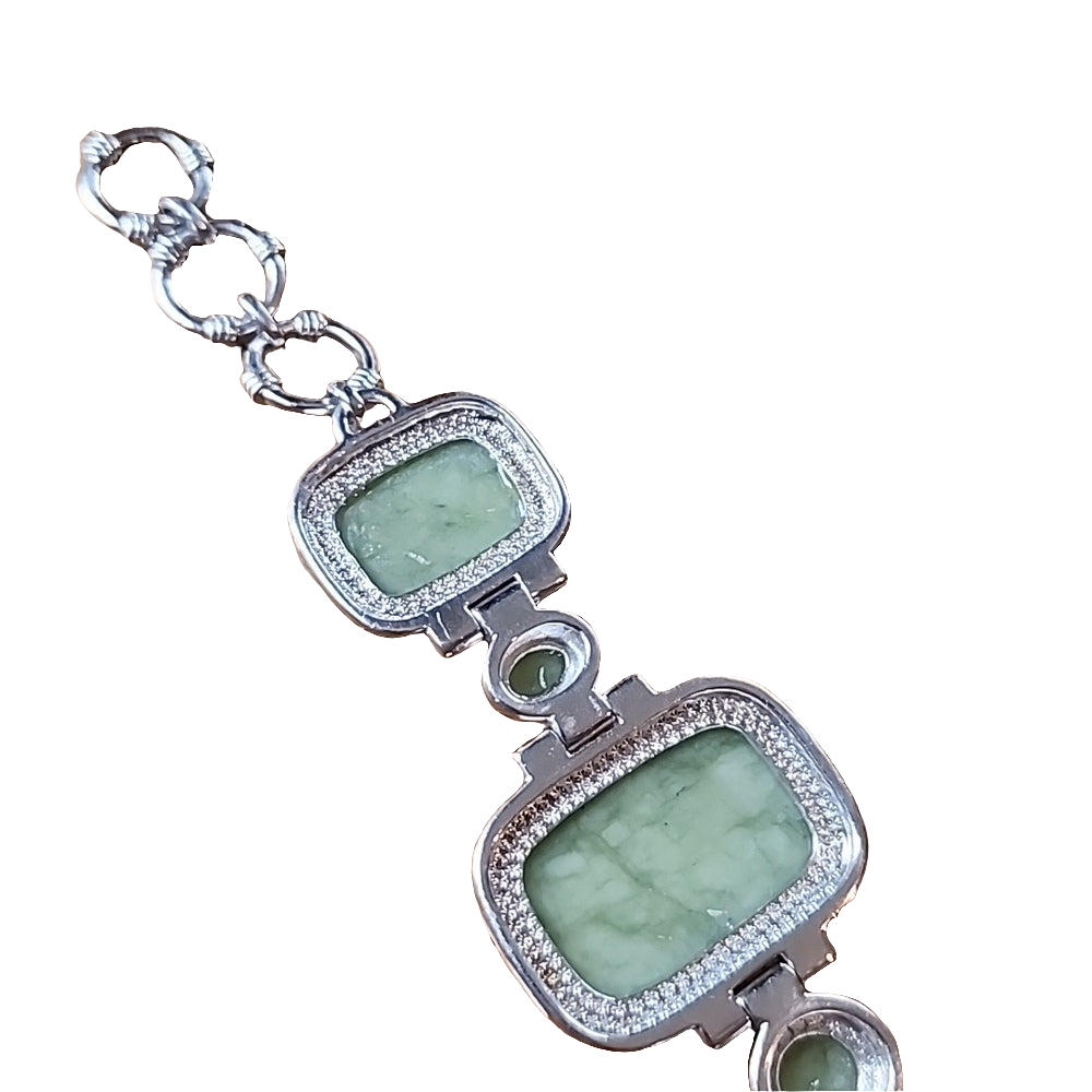 Sterling silver chunky green stone link bracelet  statement unisex jewelry 9"