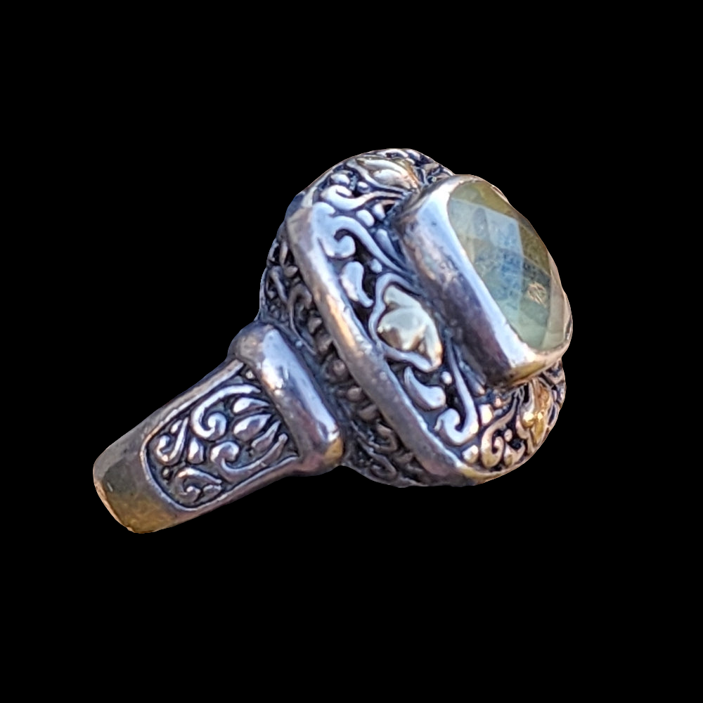 Samuel Benham sterling silver ring w 18k gold accents green Peridot size 6.75