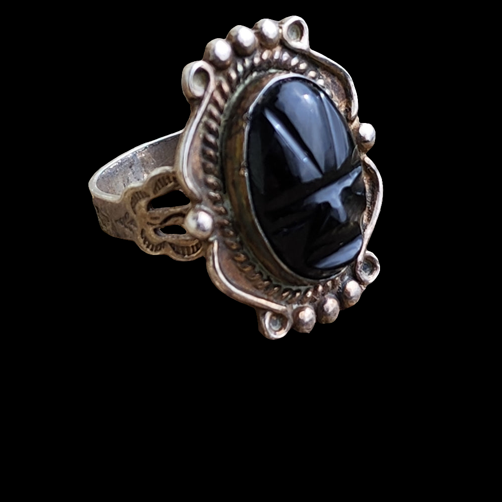 Vintage sterling silver Aztec tribal mask ring size 7.75