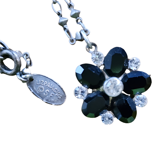 Liz Paiacios designer rhinestone chocker necklace fashion costume jewelry black