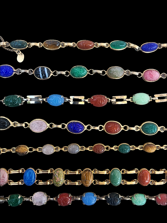 Lot of jewelry 7 carvedscarab bracelets w hieroglyphics Egyptian