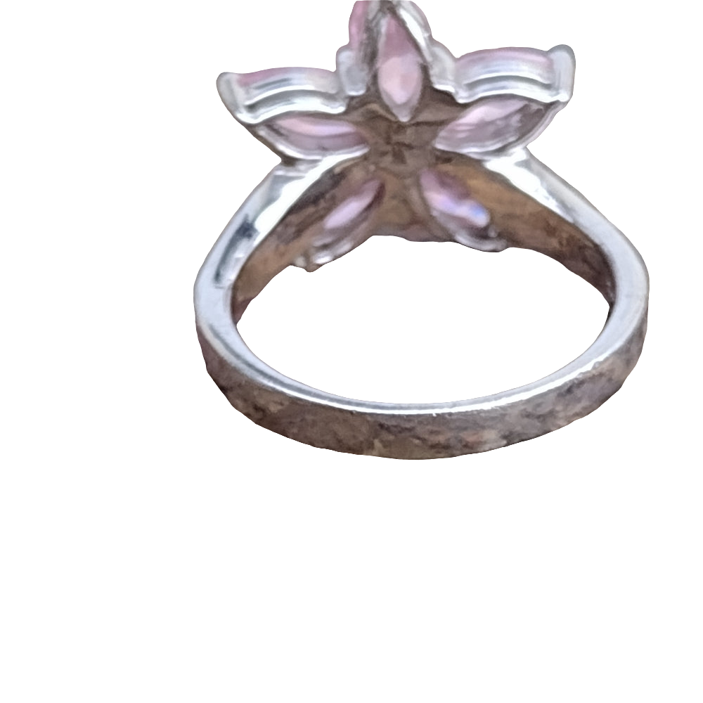Sterling silver ring signed AK opal and pinkstones size 8