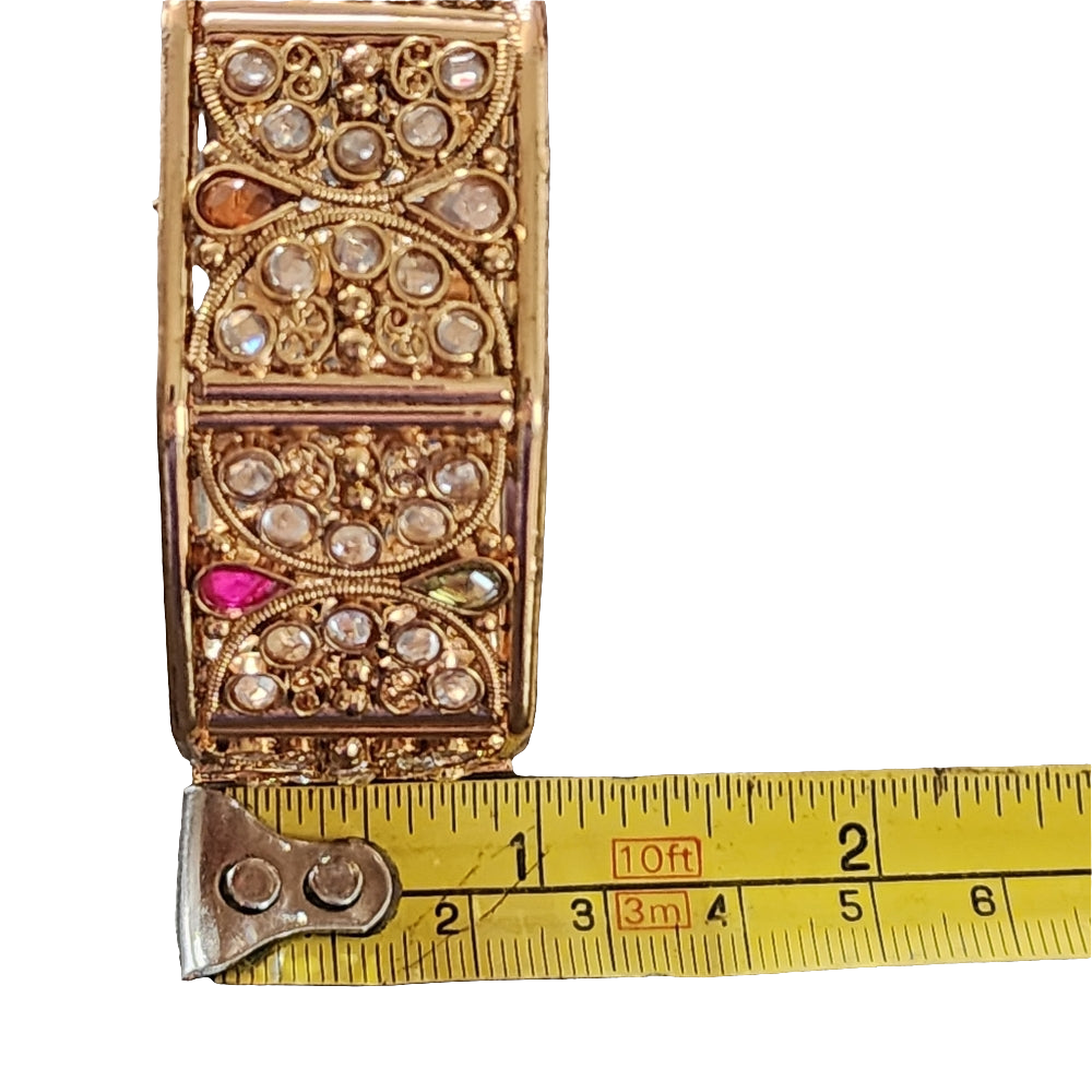 Fashion costume jewelry gold tone rhinestone bangle bracelet w screw clasp