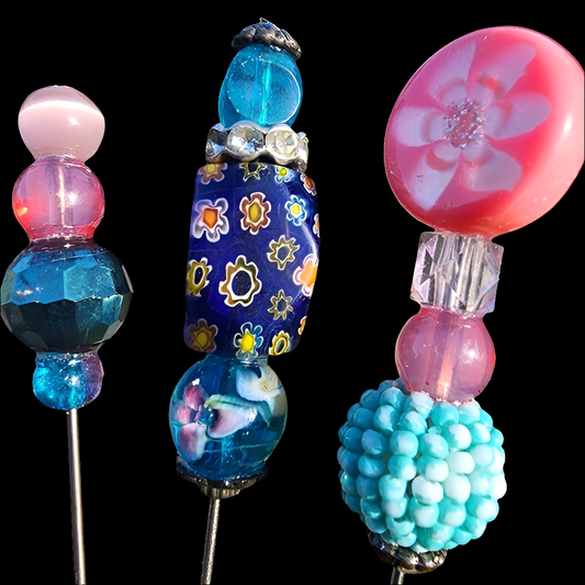 Hatpins Hat pins lot bundle 3 ooak art glass beads vintage jewelry mixed media