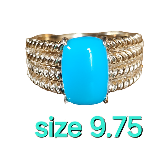 Sterling Silver Gold vermeil Turquoise Ring size 9.75 fine jewelry unisex
