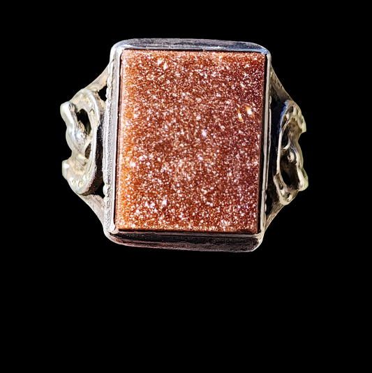 Vintage sterling silver Goldstone ring with horse shoe horse head size 8.75