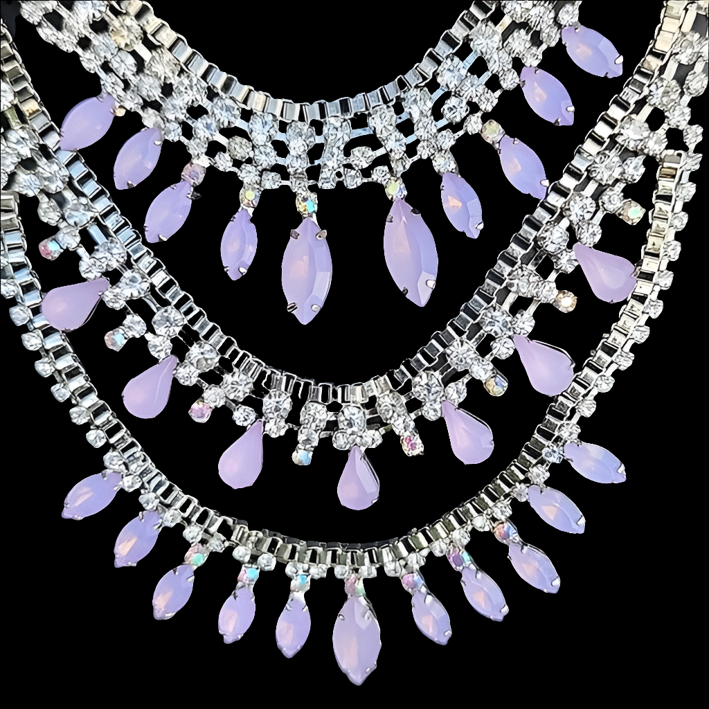 Fashion costume jewelry rhinestone necklace with pink stones