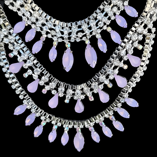 Fashion costume jewelry rhinestone necklace with pink stones