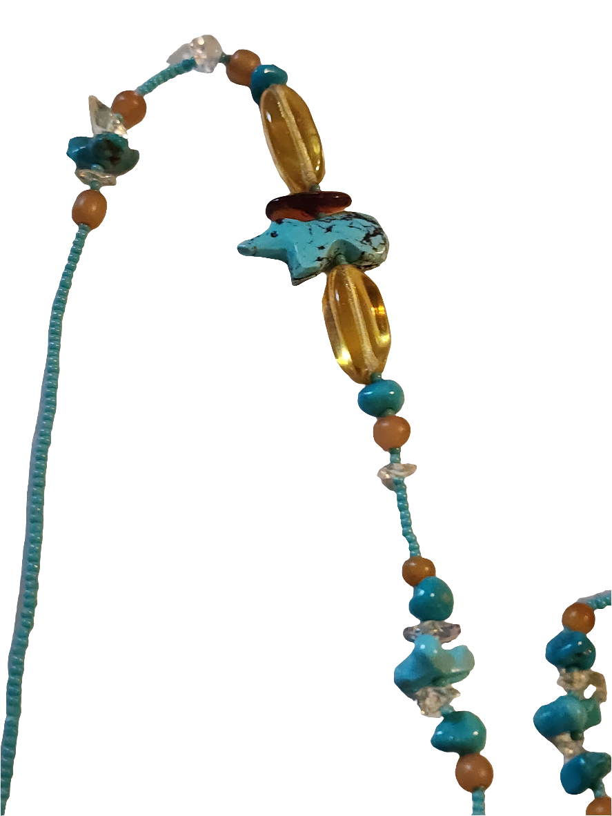 Handmade native american seed bead turquoise fetish Necklace