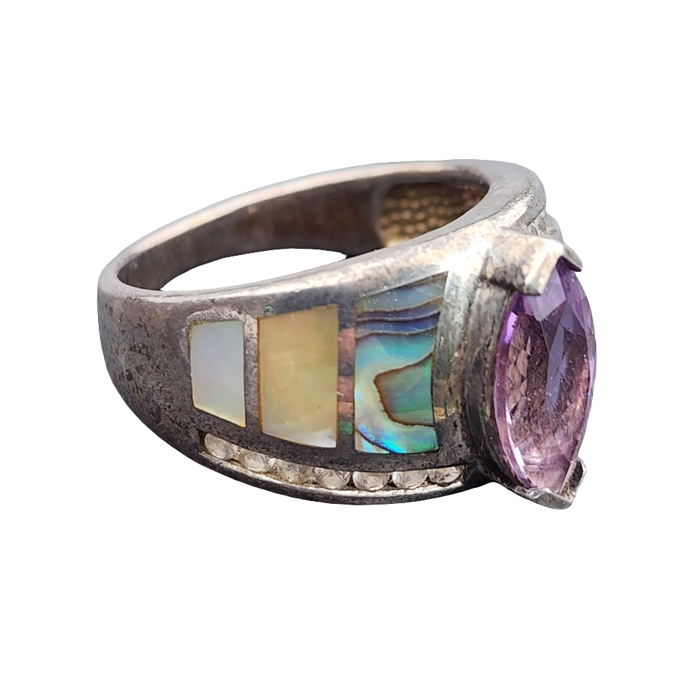 Witney Kelly Sterling Silver ring size 10 Mother of pearl abalone CZ Amethyst