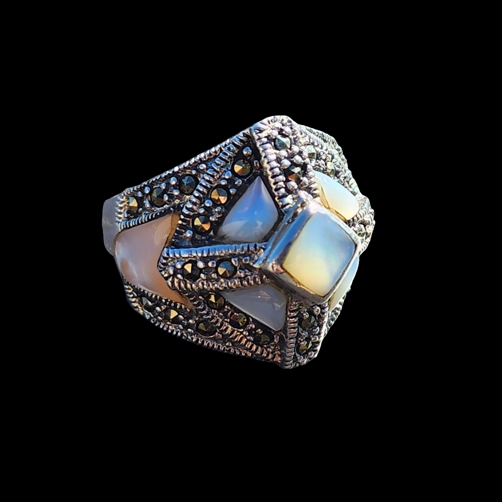 Sterling silver Ross Simons Ring sz 6 marcasite and MOP Fine Jewelry