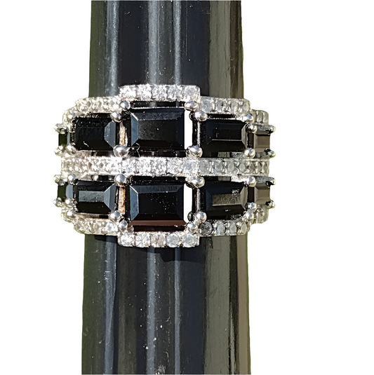 Sterling silver ring size 5 with black and clear stones