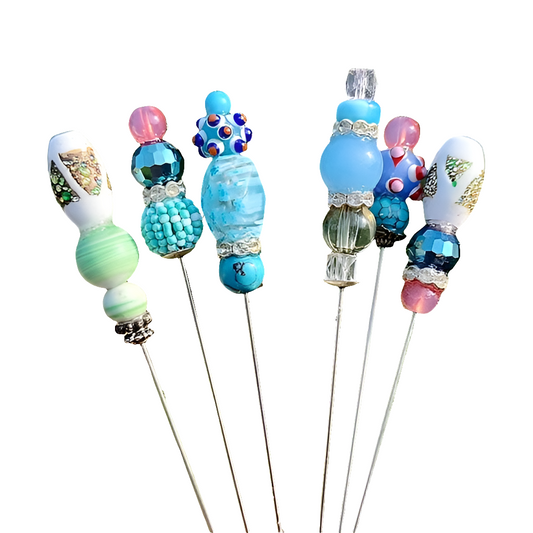 Bundle lot of hat stick pins hatpins art glass lamp work beads vintage ooak