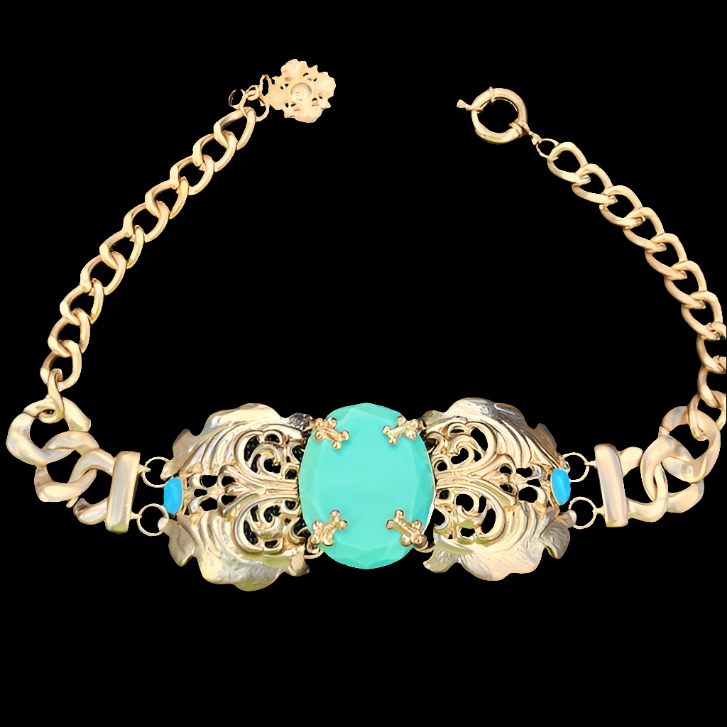 Fashion costume jewelry necklace chunky gold tone blue turquoise acrylic