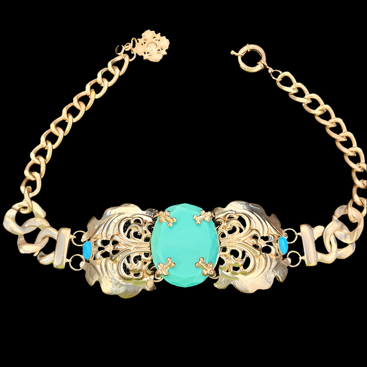 Fashion costume jewelry necklace chunky gold tone blue turquoise acrylic