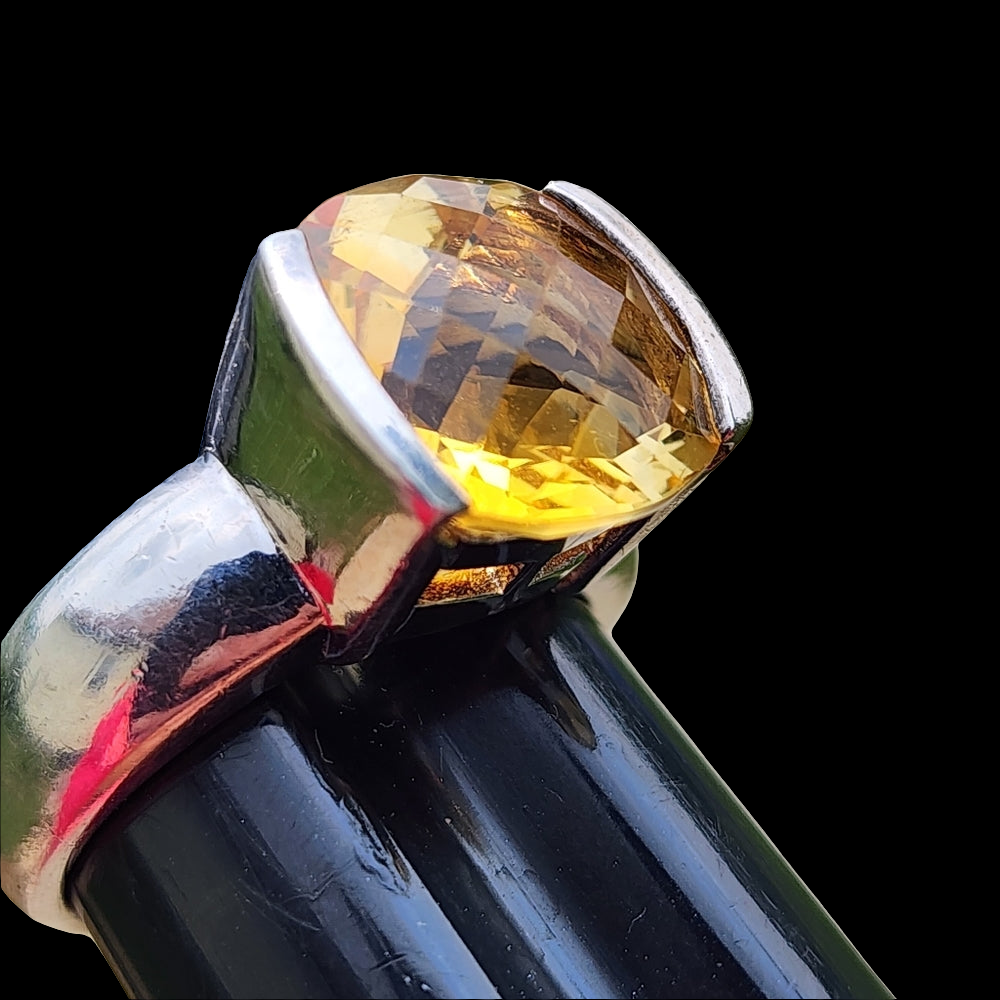STS sterling silver ring with fancy cut citrine or topaz size 6.5 unisex